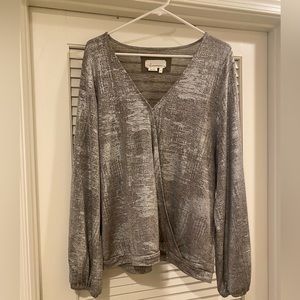 Metallic Silver Anthropologie Blouse